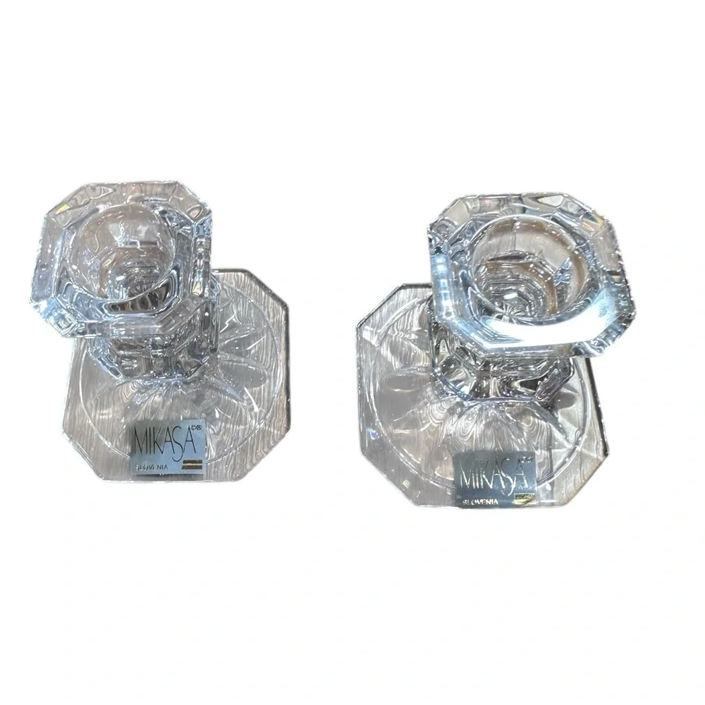 Vintage Mikasa Edinburgh crystal candleholders, set‎ of two.